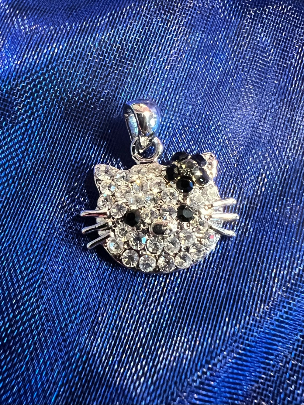 Vintage Hello Kitty Crystal Pendant Charm in Silver and Black
